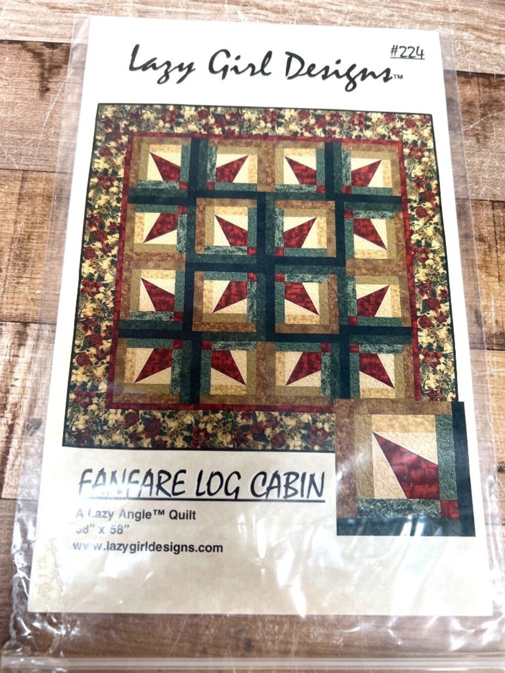 Fanfare Log Cabin Quilt Pattern Lazy Angle 58"x58" Advanced Beginne